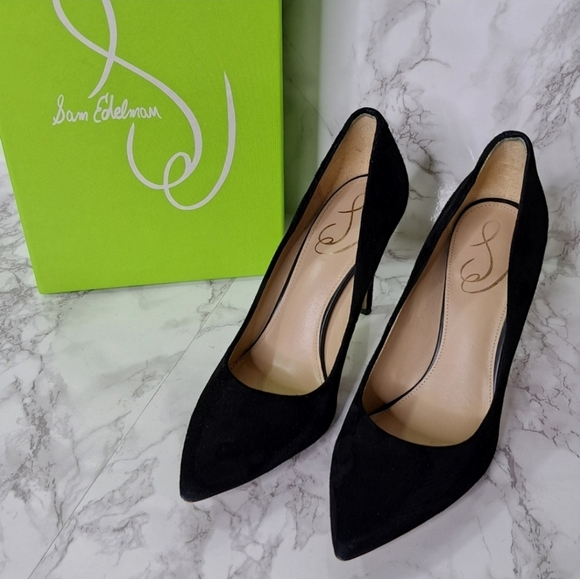 Sam Edelman Black Suede Hazel Pointed Toe High Heel Pumps Shoe Size 8 - Picture 6 of 15